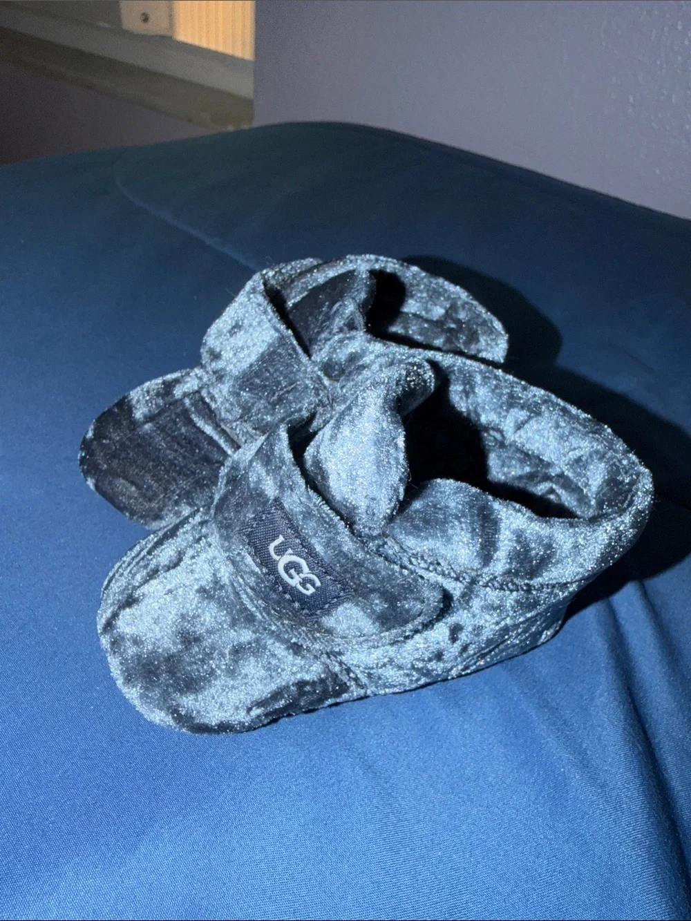Baby UGG Navy Plush Baby Booties with Strap